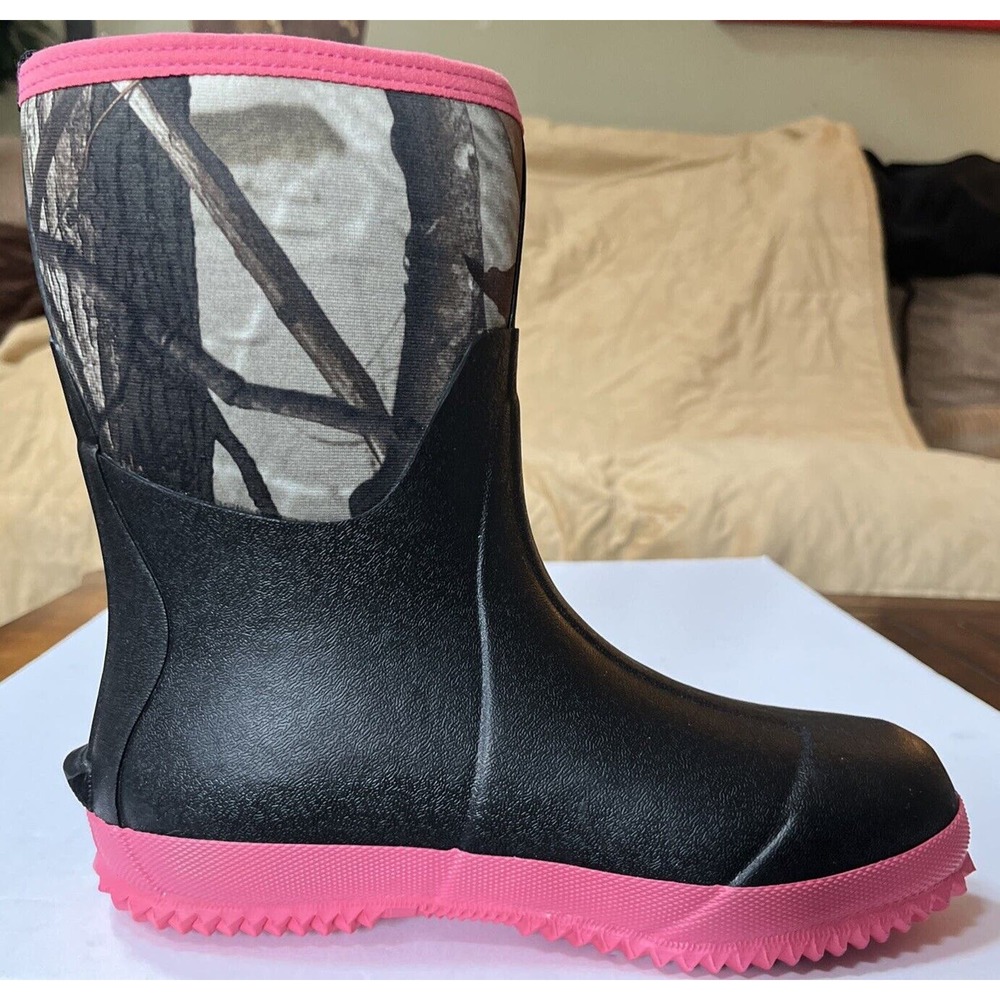 Women’s Hunthor‎ Rain Boots Black Pink Sz7 More like 9 Run Huge - Picture 2 of 9